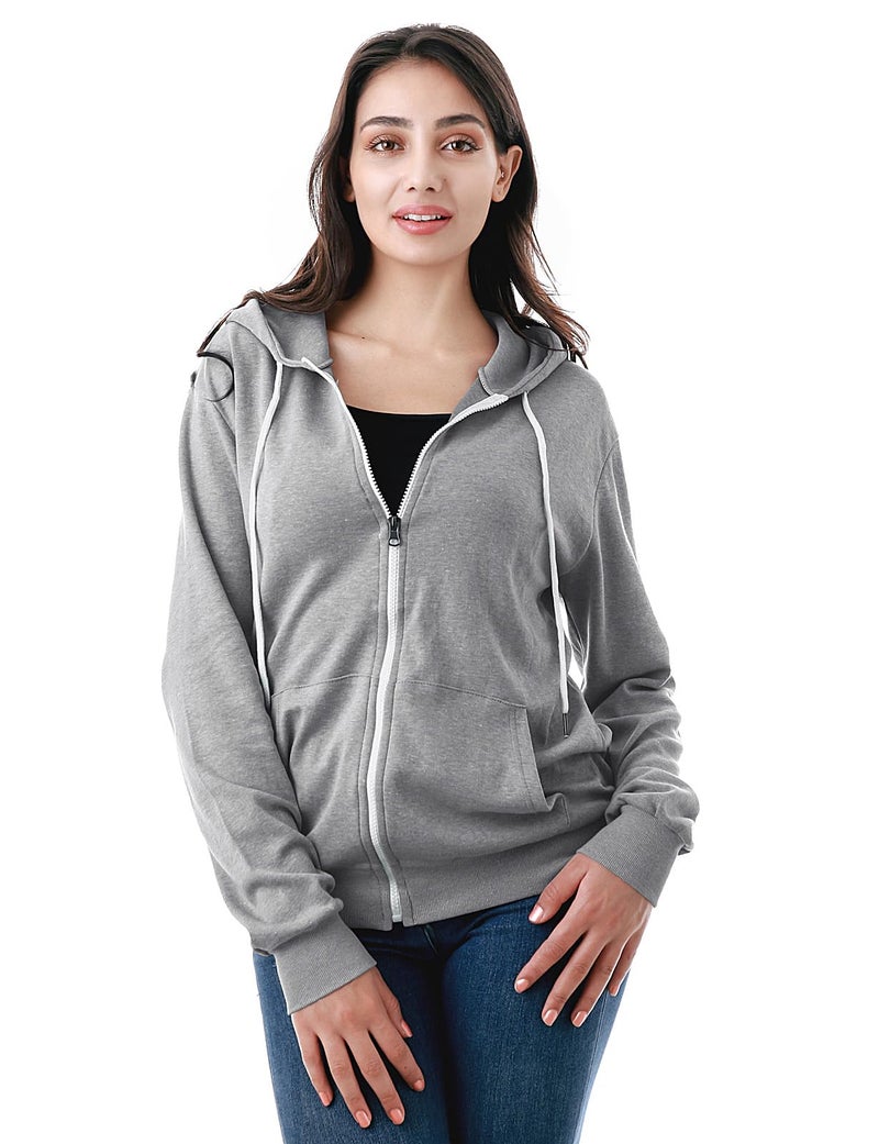 GIVON Women's Lightweight Zip Up Hoodie â€“ Long Sleeve Thin Casual Hooded Jacket, Plus DCF200-GREY-XL - Image 4